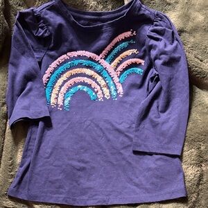 Crown & Ivy Purple Long Sleeve Tee with Sequin Rainbow